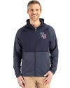 Tampa Bay Rays Stars & Stripes Cutter & Buck Peshastin Fleece Recycled Mens Hybrid Jacket Navy Blue Heather Front Thumbnail Image