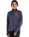 Cleveland Guardians - Cutter & Buck Peshastin Fleece Recycled Womens Full Zip Jacket Navy Blue Heather Front Thumbnail Image