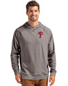 Philadelphia Phillies Cutter & Buck Adapt Knit Recycled Mens Heathered Hooded Pullover Black Heather Front Thumbnail Image