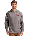 Cincinnati Reds Cutter & Buck Adapt Knit Recycled Mens Heathered Hooded Pullover Black Heather Front Thumbnail Image