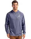 Atlanta Braves Cutter & Buck Adapt Knit Recycled Mens Heathered Hooded Pullover Navy Blue Heather Front Thumbnail Image