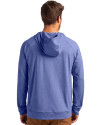 Chicago Cubs Cooperstown Cutter & Buck Adapt Knit Recycled Mens Heathered Hooded Pullover Tour Blue Heather Back Thumbnail Image