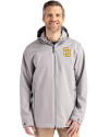 San Diego Padres Cutter & Buck Camano Everyday Stretch Recycled Mens Water Resistant Jacket Polished Medium Gray Front Thumbnail Image