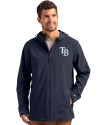 Tampa Bay Rays Cutter & Buck Camano Everyday Stretch Recycled Mens Water Resistant Jacket Navy Blue Front Thumbnail Image
