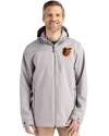 View image 4: Baltimore Orioles Cutter & Buck Camano Recycled Everyday Stretch Water Resistant Mens Full Zip Jacket Polished Medium Gray Front