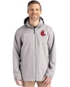 Boston Red Sox Cooperstown Cutter & Buck Camano Everyday Stretch Recycled Mens Water Resistant Jacket Polished Medium Gray Front Thumbnail Image