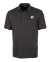 Pittsburgh Steelers Cutter & Buck Advantage Tri-Blend Jersey Mens Big and Tall Pocket Polo Black Heather Mannequin Thumbnail Image