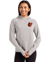 View image 4: Baltimore Orioles Cooperstown Cutter & Buck Adapt Recycled Soft Knit Stretch Womens Hooded Pullover Polished Heather Front