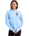 Kansas City Royals City Connect Cutter & Buck Adapt Knit Recycled Womens Heathered Hooded Pullover Atlas Heather Front Thumbnail Image