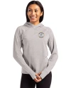 View image 1: Milwaukee Brewers Cooperstown Cutter & Buck Adapt Recycled Soft Knit Stretch Womens Hooded Pullover Polished Heather Front