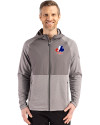 View image 1: Montreal Expos Cooperstown Cutter & Buck Peshastin Recycled Grid Fleece Mens Hybrid Hooded Full Zip Jacket Elemental Grey Heather Front