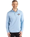 Toronto Blue Jays Cutter & Buck Coastline Epic Comfort Recycled Mens Long Sleeve Polo Atlas Light Blue Front Thumbnail Image