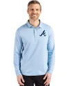 Atlanta Braves Cutter & Buck Coastline Epic Comfort Recycled Mens Long Sleeve Polo Atlas Light Blue Front Thumbnail Image