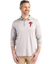 Philadelphia Phillies Cutter & Buck Coastline Epic Comfort Recycled Mens Long Sleeve Polo CONCRETE Front Thumbnail Image