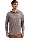 New York Yankees Cutter & Buck Coastline Epic Comfort Recycled Mens Long Sleeve Polo Elemental Grey Front Thumbnail Image