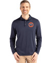HoustonAstrosCooperstown- Cutter & Buck Coastline Epic Comfort Recycled Mens Long Sleeve Polo Navy Blue Front Thumbnail Image