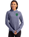 Seattle Sounders FC Cutter & Buck Adapt Knit Recycled Womens Heathered Hooded Pullover Navy Blue Heather Front Thumbnail Image