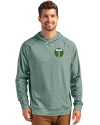 View image 4: Portland Timbers Cutter & Buck Adapt Recycled Soft Knit Stretch Mens Heathered Hooded Pullover Hunter Heather Front