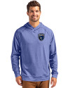 San Jose Earthquakes Cutter & Buck Adapt Knit Recycled Mens Heathered Hooded Pullover Tour Blue Heather Front Thumbnail Image