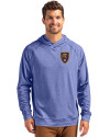Real Salt Lake Cutter & Buck Adapt Knit Recycled Mens Heathered Hooded Pullover Tour Blue Heather Front Thumbnail Image