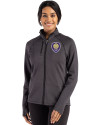 Orlando City SC Cutter & Buck Peshastin Fleece Recycled Womens Full Zip Jacket Black Heather Front Thumbnail Image
