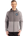 New York City FC Cutter & Buck Peshastin Fleece Recycled Mens Hybrid Jacket Elemental Grey Heather Front Thumbnail Image