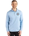 Chicago Fire FC Cutter & Buck Coastline Epic Comfort Recycled Mens Long Sleeve Polo Atlas Light Blue Front Thumbnail Image