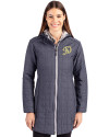 Los Angeles Dodgers City Connect- Cutter & Buck Rainier PrimaLoft®  Womens Eco Insulated Hooded Long Coat Anthracite Melange Front Thumbnail Image