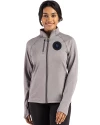 NY Mets City Connect Cutter & Buck Peshastin Fleece Recycled Womens Full Zip Jacket Elemental Grey Heather Front Thumbnail Image