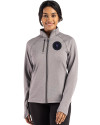 View image 4: NY Mets City Connect Cutter & Buck Peshastin Recycled Grid Fleece Womens Full Zip Jacket Elemental Grey Heather Front