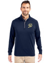 Los Angeles Dodgers City Connect- Cutter & Buck Adapt Eco Knit Stretch Recycled Mens Quarter Zip Pullover Navy Blue Front Thumbnail Image