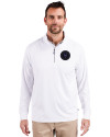 NY Mets City Connect Cutter & Buck Adapt Eco Knit Stretch Recycled Mens Quarter Zip Pullover White Front Thumbnail Image