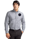 NY Mets City Connect Cutter & Buck Easy Care Stretch Gingham Mens Long Sleeve Dress Shirt Charcoal Front Thumbnail Image