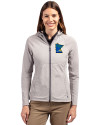 Minnesota Twins City Connect Cutter & Buck Adapt Eco Knit Hybrid Recycled Womens Full Zip Jacket Polished Medium Gray Front Thumbnail Image
