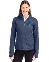 Minnesota Twins City Connect Cutter & Buck Mainsail Sweater-Knit Womens Full Zip Jacket Liberty Navy Heather Front Thumbnail Image