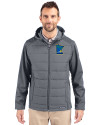 Minnesota Twins City Connect Cutter & Buck Evoke Hybrid Softshell Recycled Full Zip Mens Hooded Jacket Elemental Grey Front Thumbnail Image