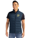 Los Angeles Dodgers City Connect- Cutter & Buck Evoke Hybrid Softshell Recycled Mens Full Zip Vest Navy Blue Front Thumbnail Image