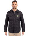 Green Bay Packers Cutter & Buck Rainier Recycled Insulated Puffer Mens Big & Tall Full Zip Shirt Jacket Black Front Thumbnail Image