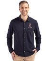 Cleveland Guardians City Connect Cutter & Buck Advantage Tri-Blend Eco Soft Pique Long Sleeve Knitted Mens Button Up Liberty Navy Front Thumbnail Image