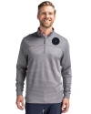NY Mets City Connect Cutter & Buck Traverse Stretch Eco Stripe Quarter Zip Mens Pullover Elemental Grey Front Thumbnail Image