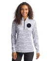 NY Mets City Connect Cutter & Buck Traverse Stretch Eco Camo Print Quarter Zip Womens Pullover Charcoal Front Thumbnail Image
