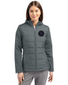 NY Mets City Connect Cutter & Buck Evoke Hybrid Softshell Recycled Full Zip Womens Hooded Jacket Elemental Grey Front Thumbnail Image