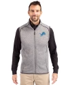 Detroit Lions Cutter & Buck Mainsail Sweater-Knit Mens Big and Tall Full Zip Vest Polished Heather Front Thumbnail Image