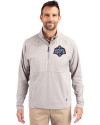 UConn Huskies 2025 NCAA Women's Basketball National Champions Cutter & Buck Adapt Eco Knit Hybrid Recycled Mens Quarter Zip Polished Medium Gray Front Thumbnail Image