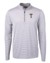 GA Tech Yellow Jackets College Vault Cutter & Buck Virtue Eco Pique Micro Stripe Recycled Mens Quarter Zip Polished/White Mannequin Thumbnail Image