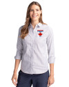 Toronto Blue Jays City Connect Cutter & Buck Stretch Oxford Stripe Womens Long Sleeve Dress Shirt French Blue Front Thumbnail Image
