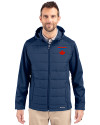 Toronto Blue Jays City Connect Cutter & Buck Evoke Hybrid Softshell Recycled Full Zip Mens Hooded Jacket Navy Blue Front Thumbnail Image