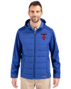 Toronto Blue Jays City Connect Cutter & Buck Evoke Hybrid Softshell Recycled Full Zip Mens Hooded Jacket Tour Blue Front Thumbnail Image