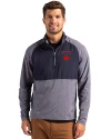 Toronto Blue Jays City Connect Cutter & Buck Adapt Eco Knit Hybrid Recycled Mens Quarter Zip Navy Blue Heather/Navy Blue Front Thumbnail Image