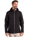 Clique Tempo Recycled Stretch Softshell Mens Hooded Jacket Black/Pure Slate Front Thumbnail Image